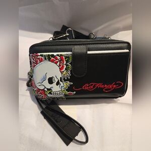 Nwt Ed Hardy Skull And Flowers Black Crossbody